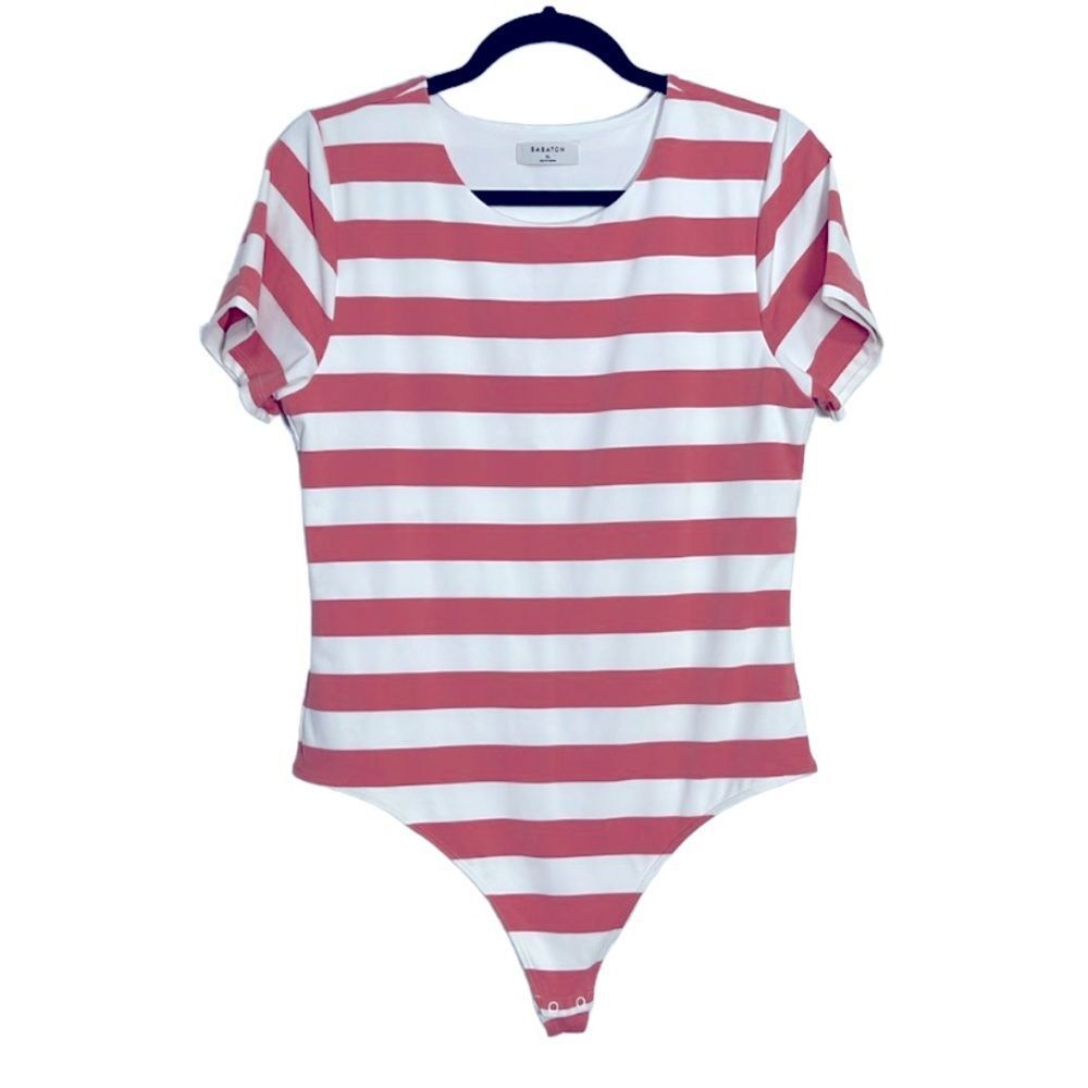 Striped Pink and White Bodysuit Top